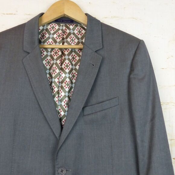 Ted Baker London Blazer Jacket Men 40R Gray Debonair Wool Two Button Suit Coat - Picture 3 of 13